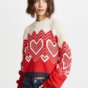 Free People Red and Cream Heart Sweater